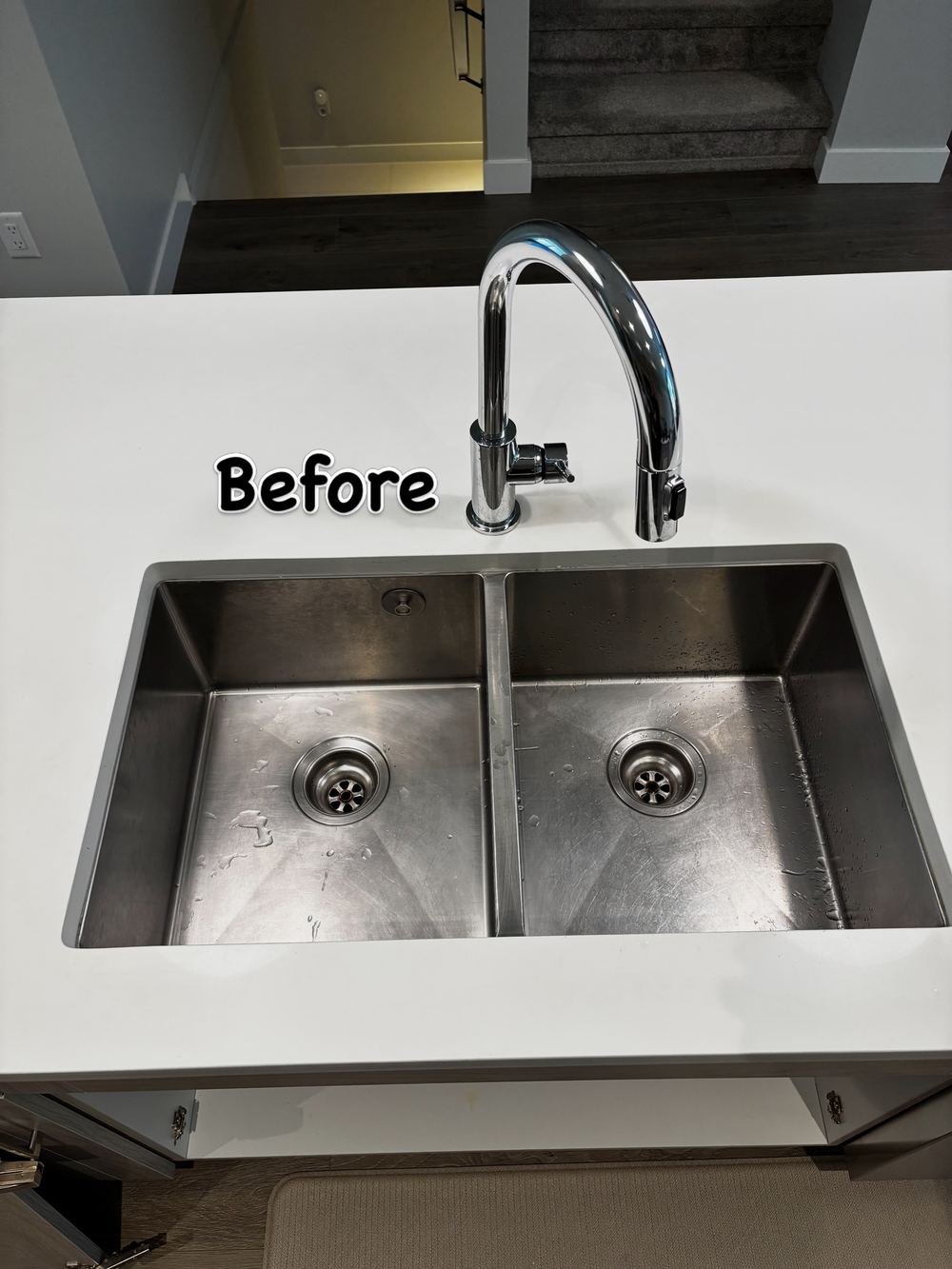 Townhouse kitchen before: double stainless sink